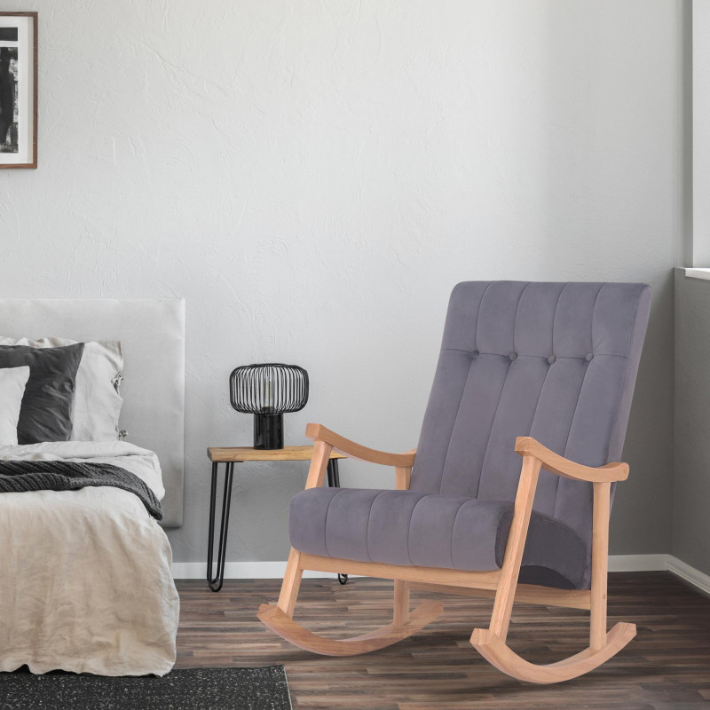 Poltrona a dondolo in velluto Saltillo naturale/grigio